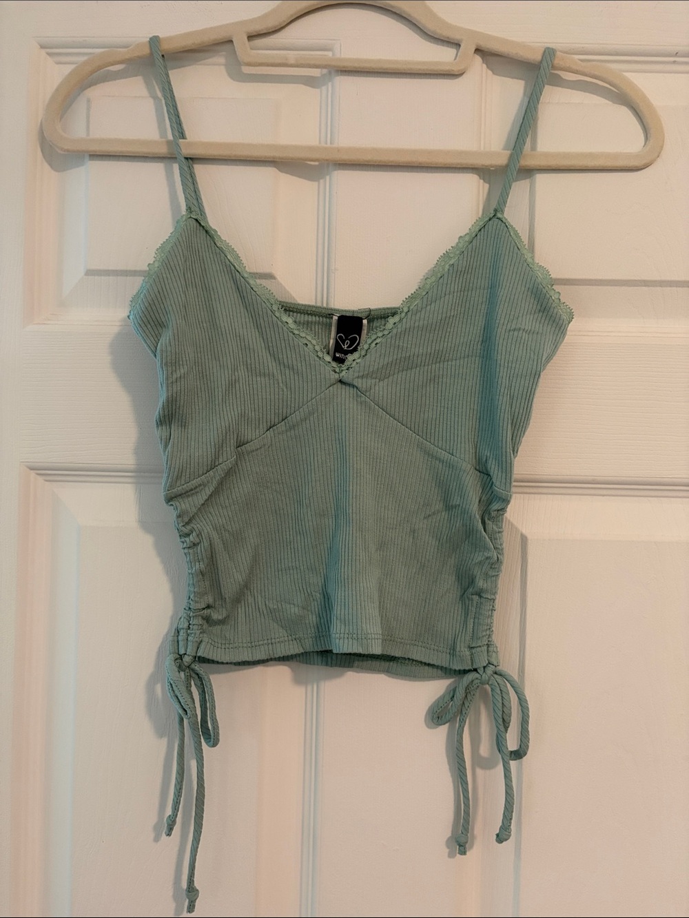 Windsor Mint Green Ribbed Tie-Side Spaghetti Strap Cami